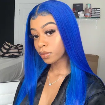 

613 Blue Hair Glueless 13x6 Lace Front Human Hair Wigs Pre Plucked Hairline Full Lace Wigs With Baby Hair Bleached Knots