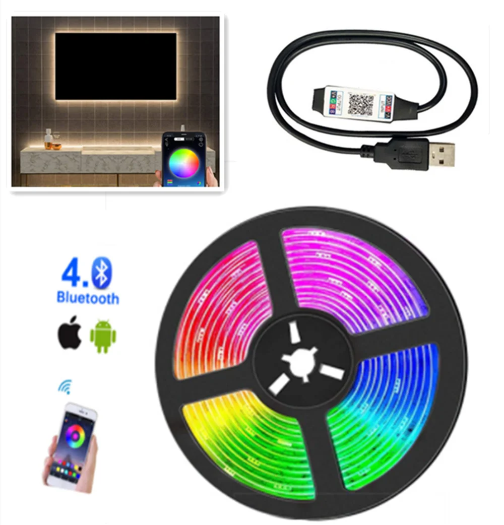 Bluetooth APP Управление светодиодный светильник полосы 5050 RGB 5В USB гибкий сзади Ночной