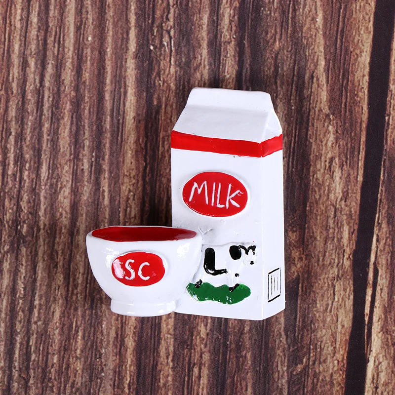 Bionic food refrigerator magnetic paste milk pan egg bread tomato refrigerator paste message stick magnet button home decoration - Color: milk