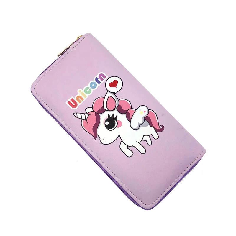 KANDRA Unicorn Pu Leather Wallets Cartoon Print Clutch Female Purse Zipper Coin Purse Women Phone Bag Card Holder