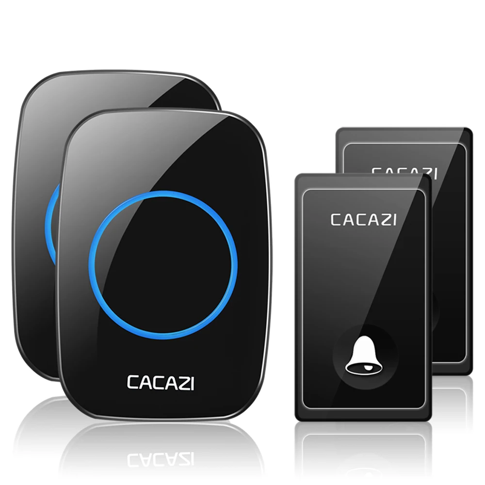 CACAZI не требуется батарея беспроводной дверной звонок автономный 58 курантов США ЕС Великобритания штекер умный дом дверной звонок 1 2 кнопки 1 2 приемника - Цвет: 2 button 2 receiver