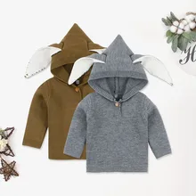 Вязаный свитер с капюшоном и заячьими ушками; одежда для маленьких девочек; Зимний вязаный толстый свитер; Верхняя одежда для малышей; Winterjas Meisje