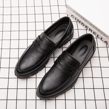 

Leather Business Men Dress Loafers Pointy Black Shoes Oxford Men Breathable Formal Wedding Shoes
