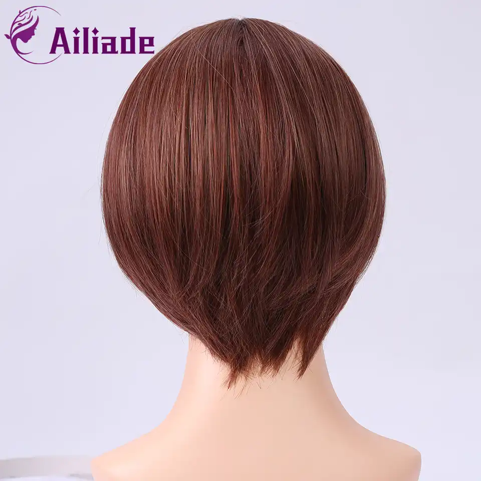 Ailiade Vysokaya Termostojkost Krasno Korichnevyj Korotkie Pryamye Volosy S Chelkoj Bob Sinteticheskij Parik Zhenshina Ezhednevno Parik Aliekspress