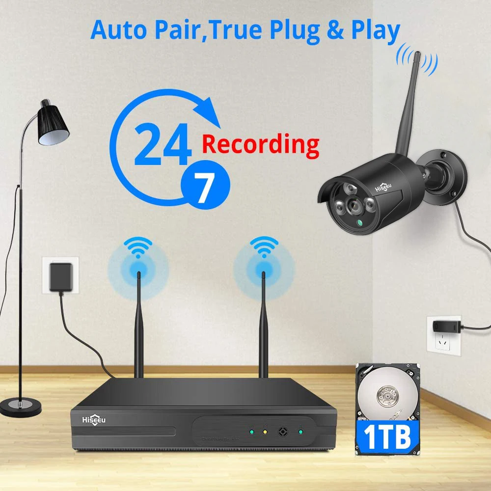 Hiseeu 8CH Беспроводной NVR 3MP HD наружная система камер домашней безопасности CCTV