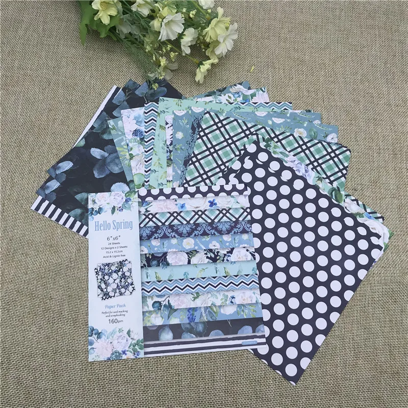 24 sheet 6&quotX6&quotHello spring patterned paper Scrapbooking pack handmade craft Background pad | Дом и сад