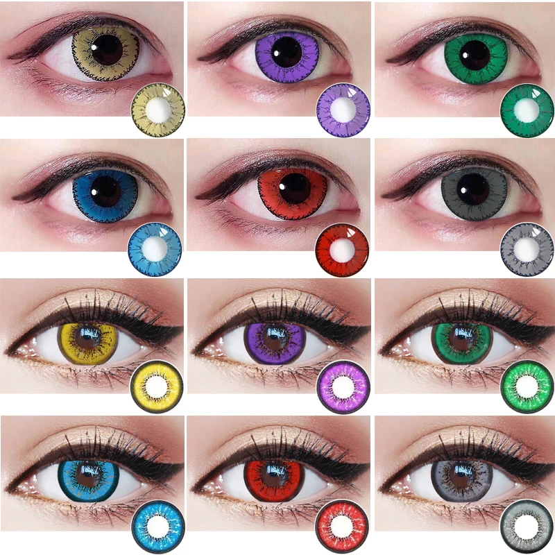 Lentillas de disfraz de Halloween, lentes de contacto de colores para ojos, azules y rojos