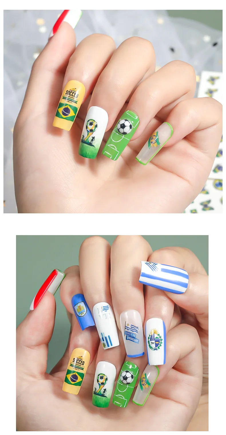 Fashion Adhesive World Cup Football Nail Decal Brazil Argentina Flag Nail Art Sticker 3D Manicure Decoration Accessories7.8x10cm