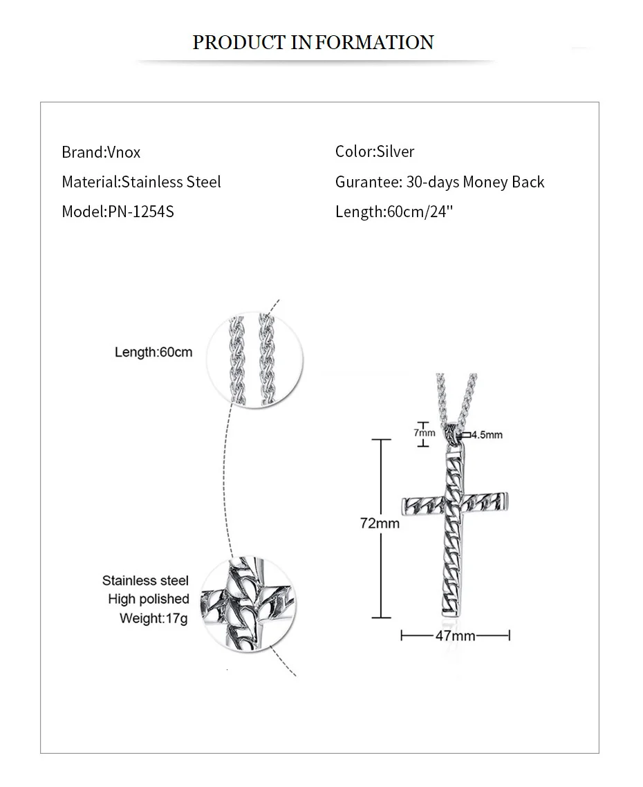 Vnox стильный мужской крест цепи кулон ожерелья из нержавеющей стали Colar Masculino молитва ювелирные изделия