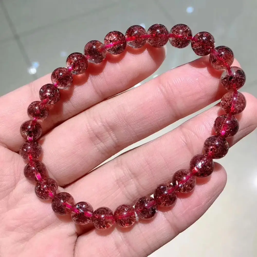 

Natural Lepidocrocite Quartz Crystal Bracelet 7.2mm Woman Red Super 7 Round Beads Stretch Gemstone Jewelry AAAAA Certificate
