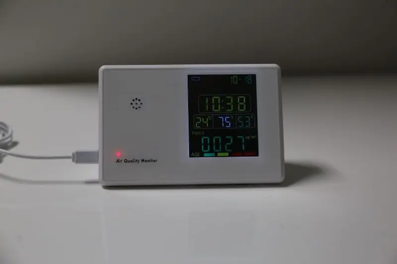 

Air Quality Monitor PM2.5 CO2 HCHO TVOC CO2 AQI Detector Gas Analyzer with Clock M89B