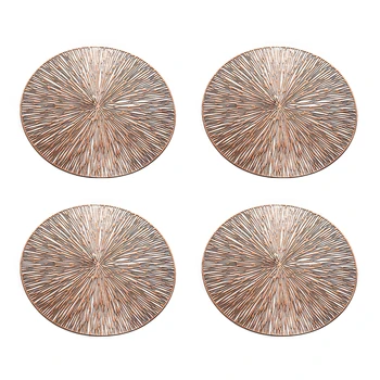 

4pcs Hollowed Out Round Placemat Dinner Party Decoration Tablemat Washable Non Slip Heat Insulation PVC Kitchen Restaurant
