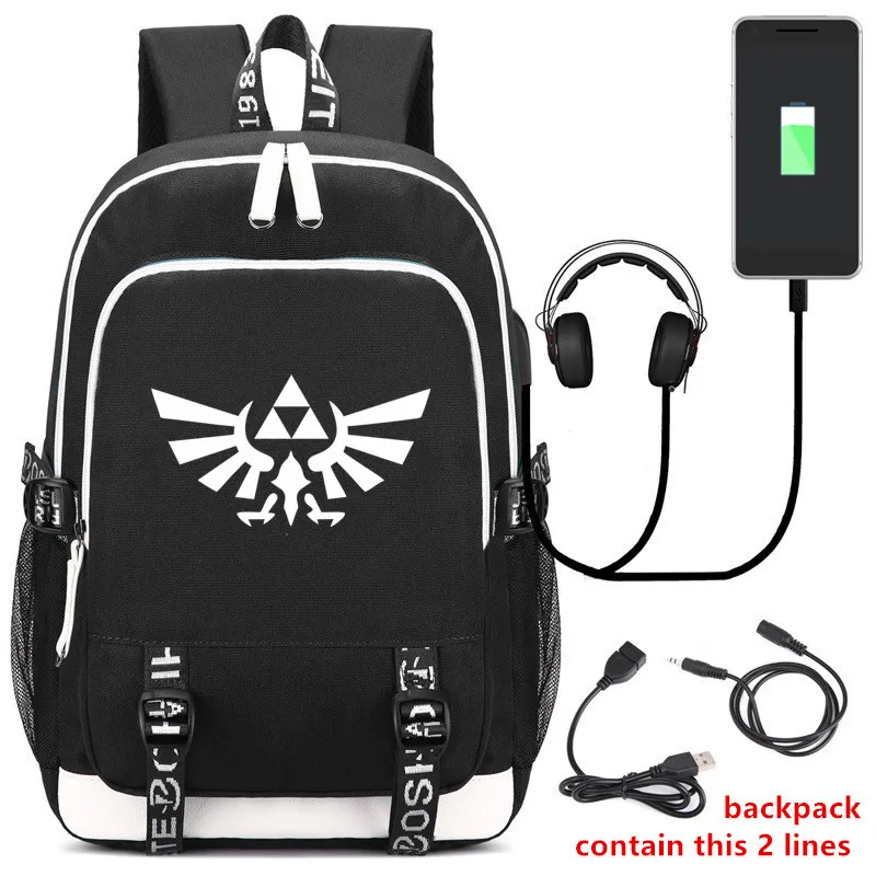 

The Legend of Zelda Cosplay Printing Backpack USB Charging Student School Shoulder Bags Laptop Travel Bags Rucksack