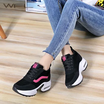 

WFL Womens Shoes Increased Height Women's Shoes Wild Fashion Thick Bottom Casual Sneakers Breathable Lace-up Sapato Feminino