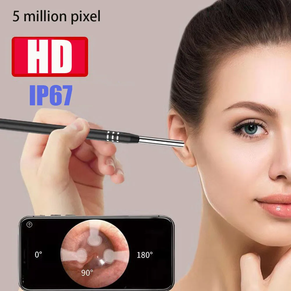 AI inteligente palillo para las orejas visual 5 mega-pixel canal del oído del endoscopio 6LED iluminación IP67 impermeable lente cera de oído Herramientas de limpieza para teléfono