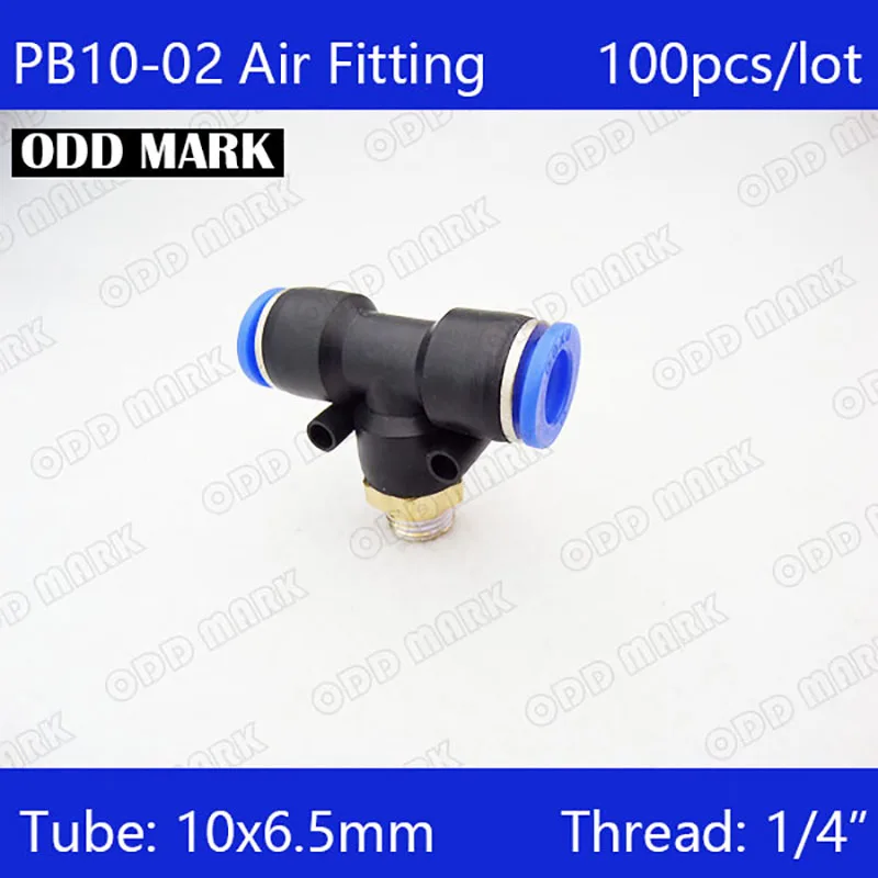 PB10-02 Бесплатная доставка 100 шт. Air 1/4 "Нитки 10 мм One Touch Push In T Совместное Быстрый Фитинги