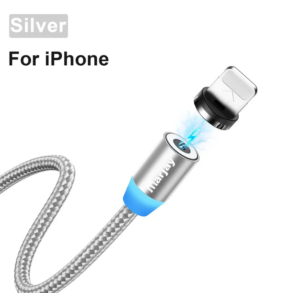 Silver For iphone Mагнитный кабель Marjay для быстрой зарядки Micro usb type C кабель для iPhone samsung Xiaomi Мобильный телефон магнитная зарядк - Цвет: Silver For iphone