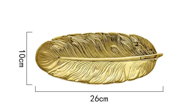 Европейский позолоченный керамический поднос, домашняя посуда, темно-зеленое перо, банановый лист, поддон для хранения - Цвет: Banana leaf plate S