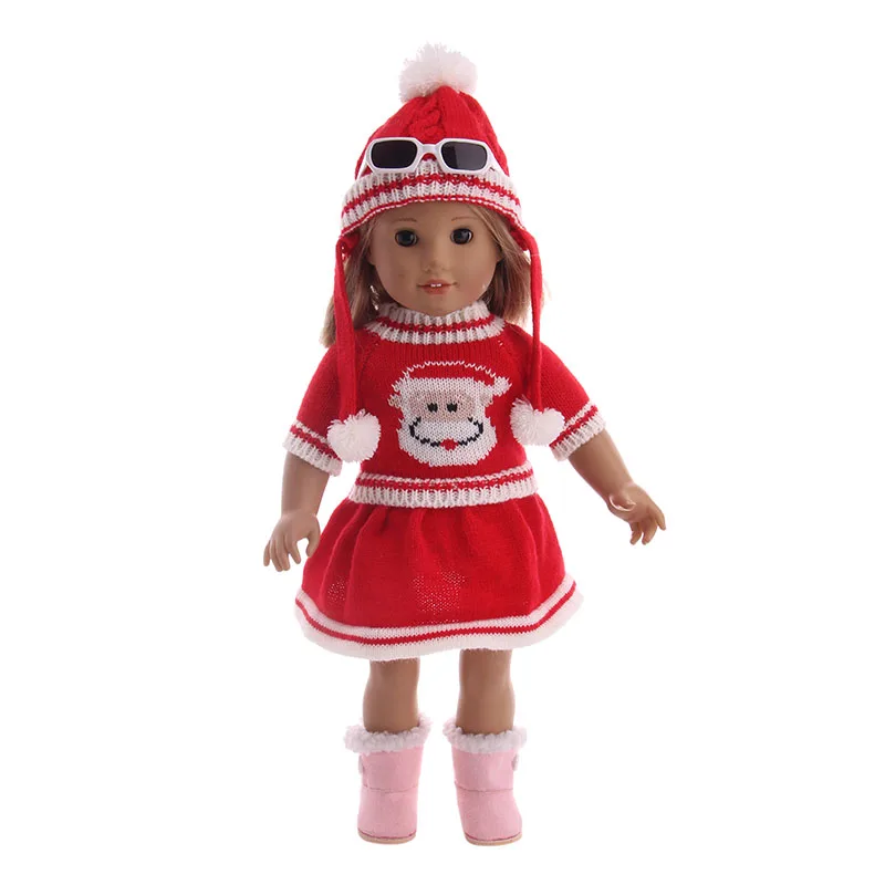 Кукольный свитер, комплект одежды = шляпа+ платье, 18 дюймов, американский и 43 см, подарок на Рождество, день рождения для девочки