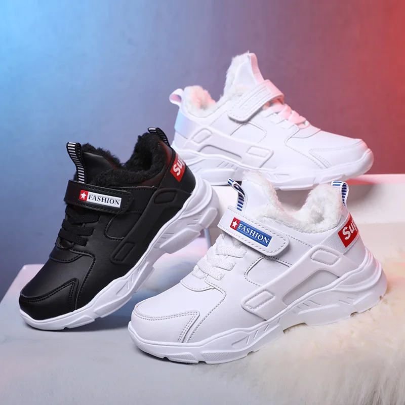 

2019 Winter Children Sports Shoes Big Boy Brushed And Thick Warm Cotton-padded Shoes Men And Women Child-Style Leather Casual Sh