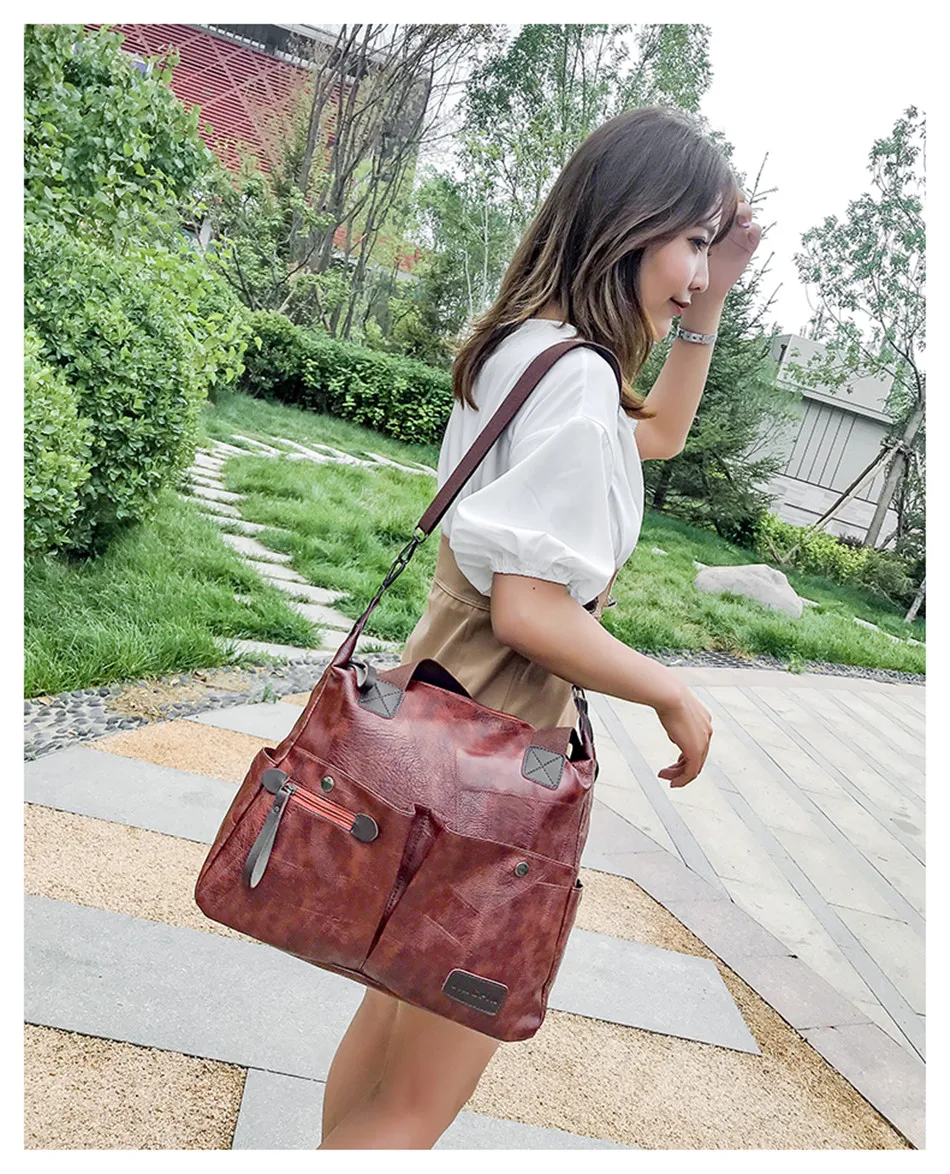 Multi-pocket Casual Large Capacity Women Tote Shoulder Bag PU Leather Ladies Handbag Messenger Bag Soft Shopping Crossbody Bags