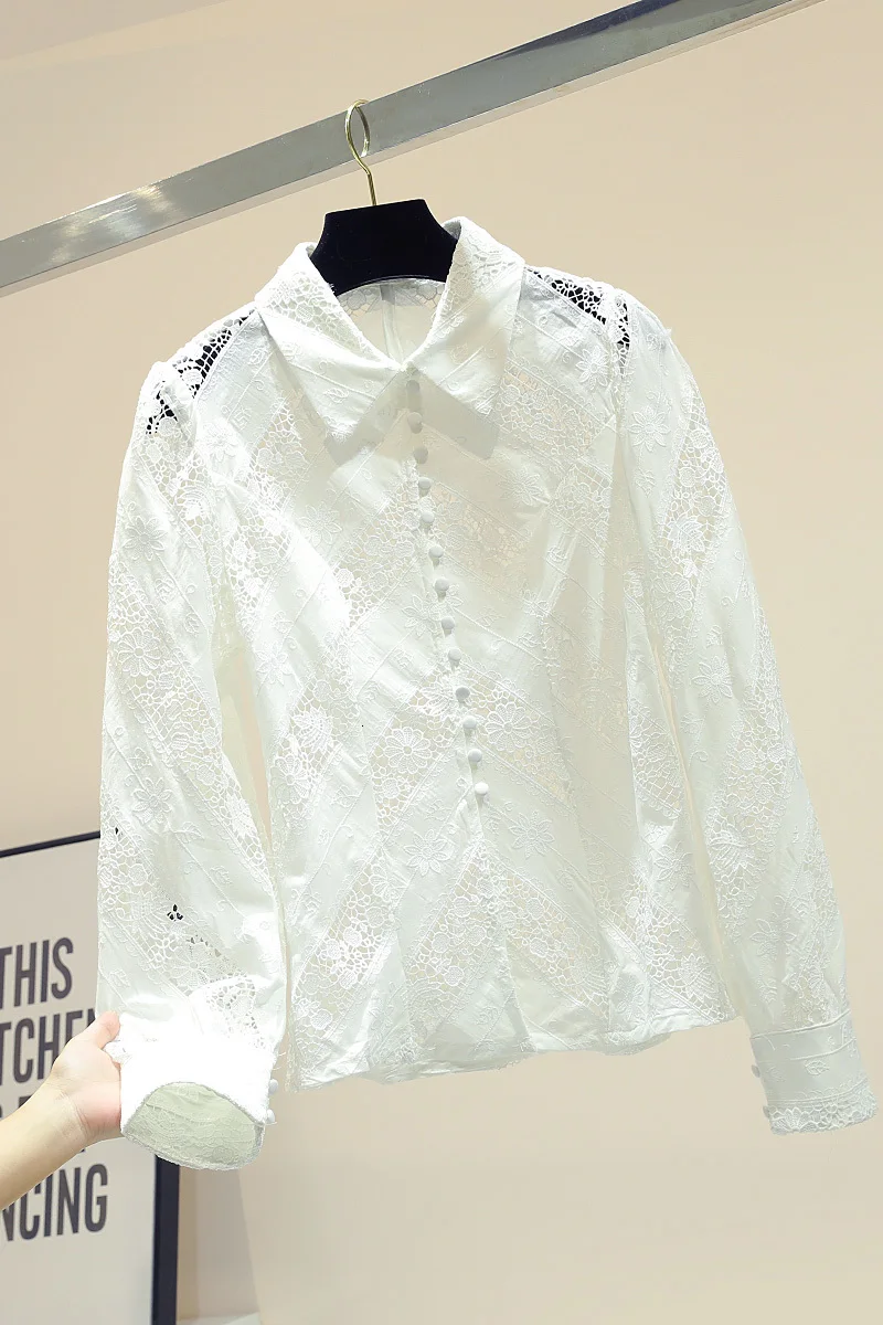 white stitching Lace shirt female early autumn outfit new Korean version of loose long sleeve design sense minority shirt