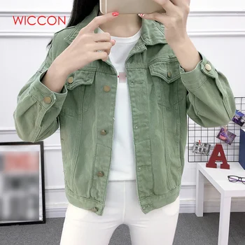 

Women Beige Khaki Green Basic bomber Jacket Denim Women's Loose Korean Female Coat Spring Autumn Woman's Jacket Jeans Casual