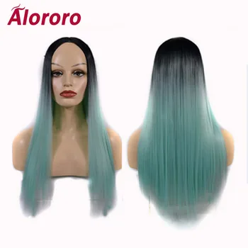 

Alororo Womens Ombre Straight Long Wigs 24inch Black Purple Brown High Temperature Fibre Synthetic Natural Hair Wigs