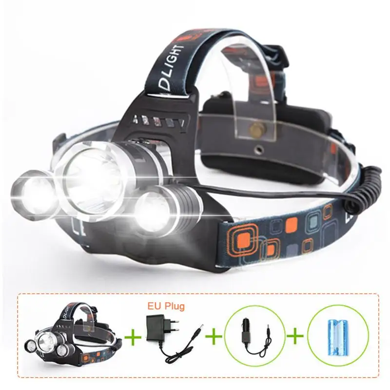 

3LED Headlight Aluminum Alloy Glare Charging Headlight T6 Three Lights Aircraft Lights Multifunction Hunting Bike Camping