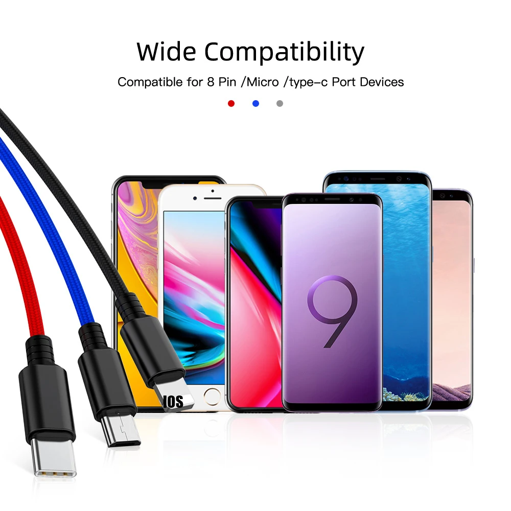 3 в 1 USB кабель Micro usb type C кабель для iPhone samsung huawei Xiaomi Redmi мобильный телефон Быстрая зарядка кабель usb c зарядное устройство Шнур