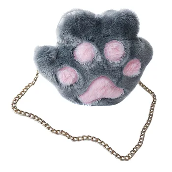 

Autumn Winter Sweet Girl Casual Plush Cute Cat Metal Chain Crossbody Bags Women Lady Fluffy Shoulder Bag Popular,Gray