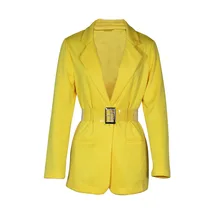 Aliexpress - Yellow Buttonless Blazers with Big Sashes Solid Colors Long Sleeve Fashion Suits Women Spring Autumn Office Lady New Work Blazer