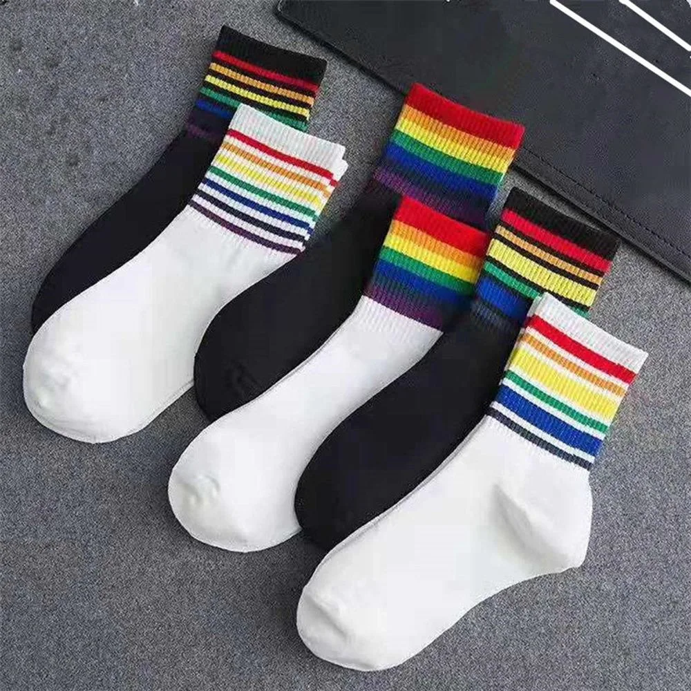 

HOT Winter Unisex Cotton Rainbow Striped Socks Christmas Fashion Warm Christmas Casual Tide Socks harajuku korean style