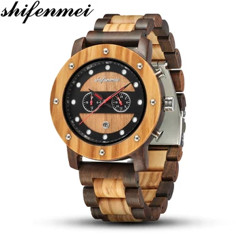 

Shifenmei Business Luxury Brand Wood Metal Watch Color Matching Dial Stylish Date Display Relogio Masculino