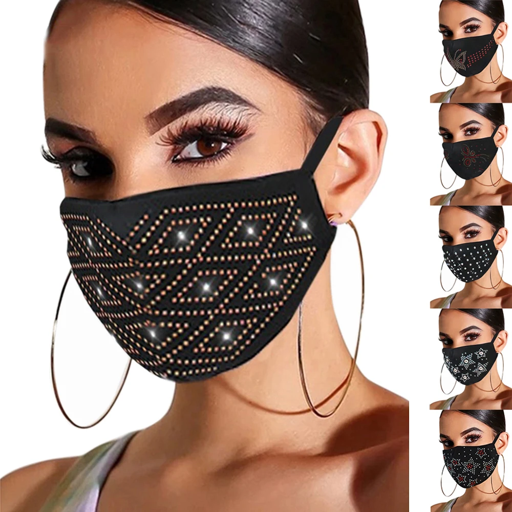 

Fashion Unisex Elastic Reusable Washable Fashion Masks Sparkly Rhinestone Mask Face Bandana Face Decor Jewelry 2020