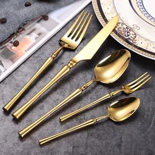 Gold Cutlery Set 18/10 Stainless Steel Golden Knives Forks Spoons Cutlery Set Kitchen Tableware Gold Dinnerware Set Dropshipping