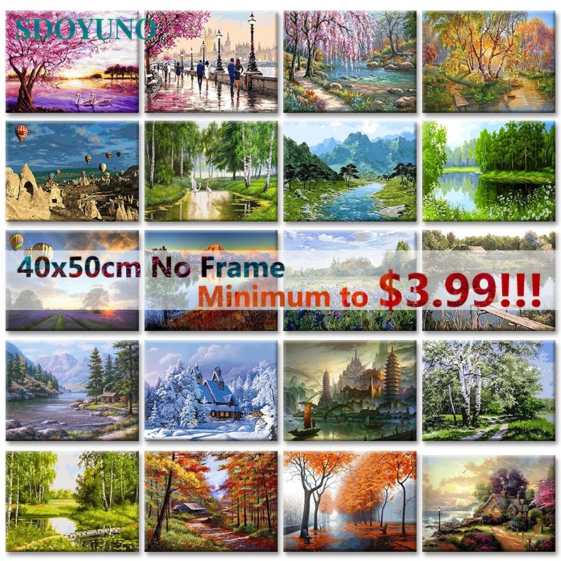 

SDOYUNO 40x50cm Frameless painting by numbers Nature Landscape On Canvas pictures by numbers Home Decoration DIY For Unique Gift