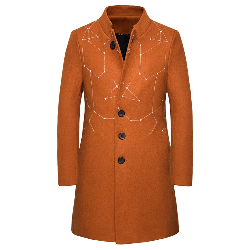 New Autumn Winter Men Warm Jacket Long Sleeve Hooded Solid Coat Pattern Printing Male Clothing Trench Streetwear Cardigan - Цвет: Camel