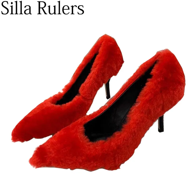 Silla liners/Новинка года; зимние шерстяные туфли-лодочки на высоком каблуке; пикантные вечерние туфли с острым носком на тонком высоком каблуке; женские туфли с закрытым носком; свадебные туфли
