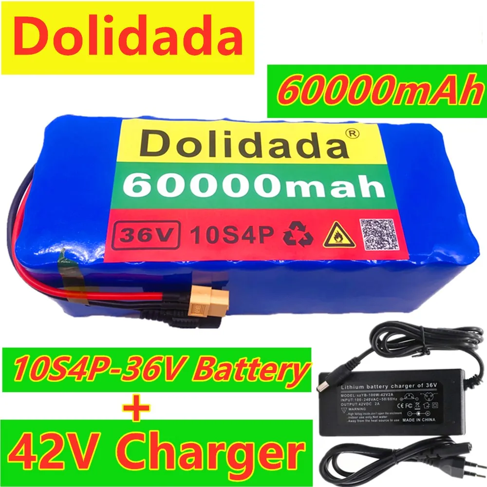 

XT60 interface 36V battery 10S4P 60Ah battery pack 1000W high power battery 42V60000mAh Ebike electric bike BMS + 42v charger