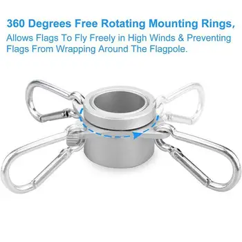 

Aluminum Alloy Flag Pole Rings 360 Degree Rotating Flagpole Flag Mounting Rings Kit with Carabiner for 0.75-1.02Inch Flagpole