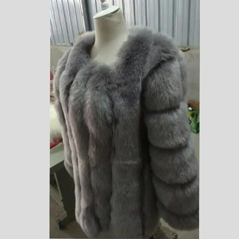 light grey Лисий мех пальто зимнее женское пушистое пальто из искусственного меха квалифицированная Толстая имитация женская теплая верхняя одежда - Цвет: light grey