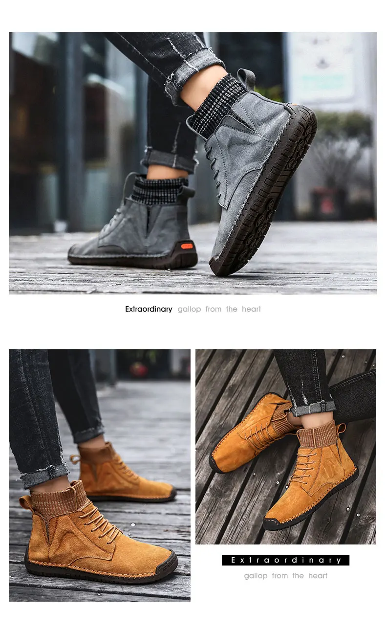 Winter Ankle Boots Men Fur Warm Plush Mens Boots Suede Casual Non-slip Men Shoes Flat Plus Size Comfortable British Style