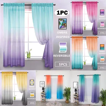 

1PC Modern Gradient Color window tulle curtains for living room bedroom organza voile Curtain Drape Panel Sheer Scarf Home Decor