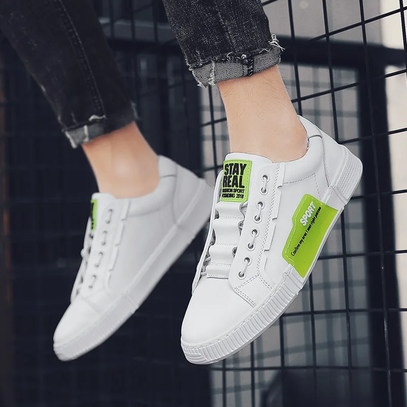 

Spring Autumm Men PU Casual Shoes Leather Flat Vulcanize Shoes Slip-On Concise Breathable Boys Low Cut Sneakers