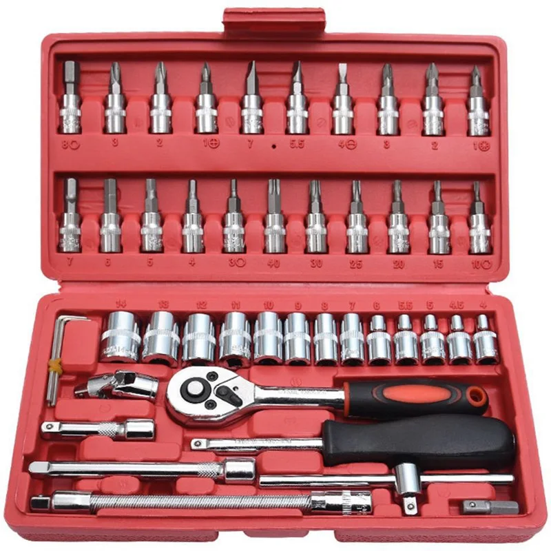 46 piece socket set 1 / 4 quick ratchet wrench small flying set tool bit auto repair combination toolbox