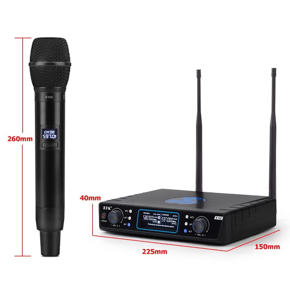 EYK E100 UHF 2 канала беспроводной микрофон Система двойной ручной микрофон микрофонный для KTV речи караоке семейные вечерние 60 м расстояние