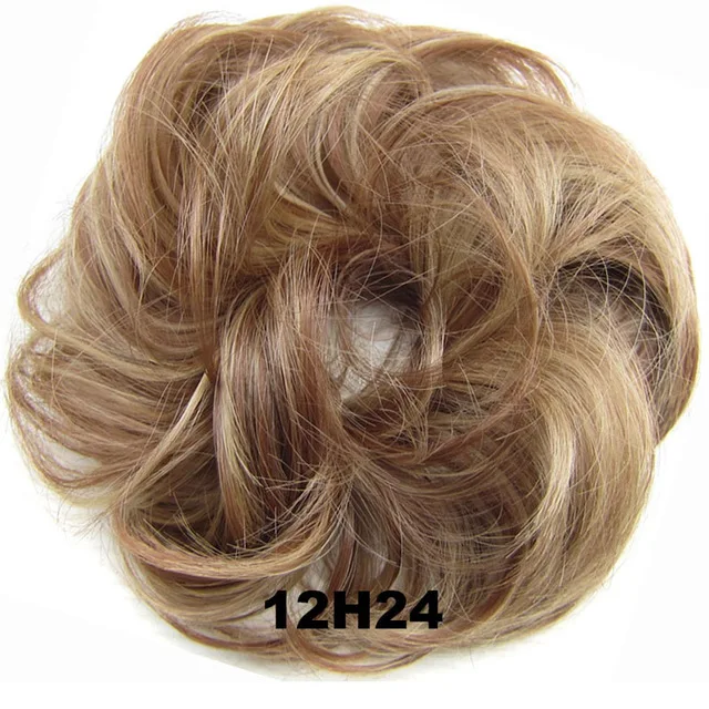 Синтетические гибкие эластичные женские грязные волосы булочка черный коричневый блонд вьющиеся резинки шиньон - Цвет: 12H24