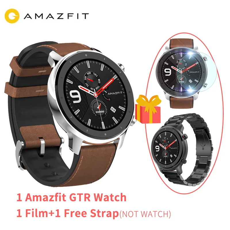 

Amazfit GTR 47mm Smart Watch GPS 5ATM Waterproof Smartwatch 24Days Battery Life Music Control Leather Silicon Strap