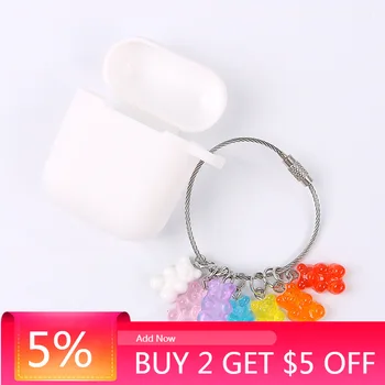 

For AirPods Pro 4 Case colorful rainbow bear keychain Silicone Case coque for Air Pods Pro 4 Earbuds Protect Cover Capa